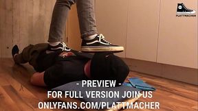 Human doormat licking the vans of the Master