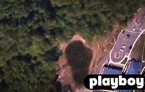 Beautiful blonde big tits MILFs having fun in the air