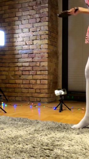 Amazing new year party with two petite hot college girls in different costumes to play with a cock and balls   Clip 1