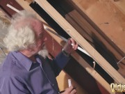 Kiara and Mia both fuck an old man and share his cum after a hot fuck