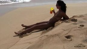 Dirty naked blonde girl is cuddling her bad bestie’s gentle pussy, while on the beach