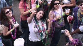 Girls Have a Threeway Makeout Nipple Suck Party At Mardi Gras