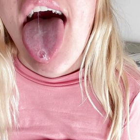 Does a slimy tongue turn you on while I spit on my tits?