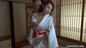 Geisha in kimono Aya Kisaki is fucked and creampied by one clients