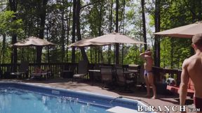 Yellow haired Amaris with two athletic dudes create a mind blowing bisexual sesh