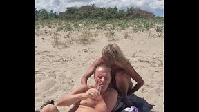 Live sex show on the nudist beach, mobile version 4K POV, action cam, shemale girlfriend