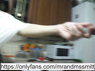 stepsister sucks stepbrother in the kitchen during lunch