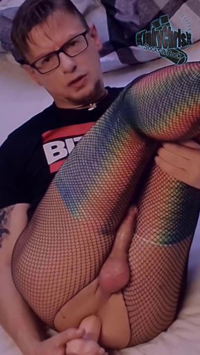 KinkyChrisX - fucks his ass in rainbow stockings and fishnet pantyhose