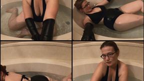 Teasing You in Bathtub in Leather Gloves