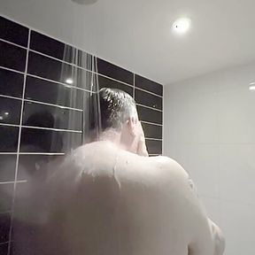 Chubby Tattooed Guy Showering