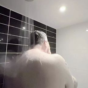 Chubby Tattooed Guy Showering