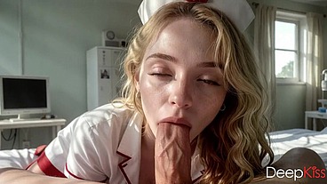 The nurses at this hospital are wonderful nurses. One of them sucked my long, thick cock to cheer me up. Her plump lips wrapped passionately around my cock [AI]
