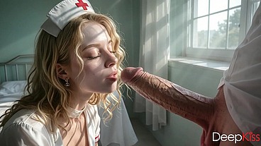 The nurses at this hospital are wonderful nurses. One of them sucked my long, thick cock to cheer me up. Her plump lips wrapped passionately around my cock [AI]