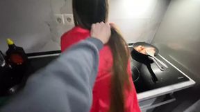 Fucking my stepsister in the kitchen while she cooks dinner for me