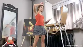 Simona Finishes Painting And Strips Naked By Easel