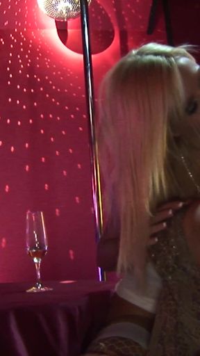 Big tits blonde lesbian striptease dancer picks up a guest   Clip 1