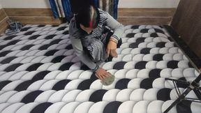 The beautiful maid came to clean the room and the owner caught her and fucked her.