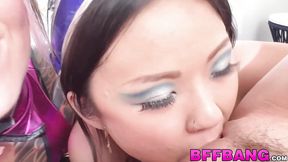 ”BFFs Lulu Chu & two more gals endure getting railed by a mature dude”