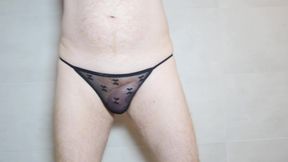 modelling and stripping off 5 pairs of thong panties