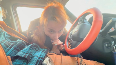 Public Shaft Flash in Car - Stranger babe caught me Jerking Off in Public, Show Boobs and helped me