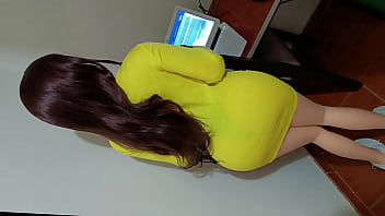 The short and tight dress of Argentina with the most ass in the photocopier I stop my dick to fuck