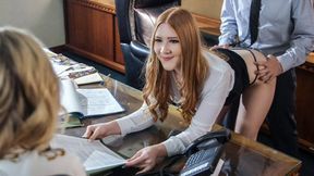 Busty blonde office sluts get fucked on their boss's desk