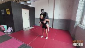 Sara Lexa Lift & Carry Wrestling Domination of Masked Rider (Piggyback, Pony, Calf Raises)