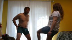 Ballbusting in shoes, socks, and bare feet