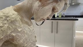 flour and water – the worst possible sticky horrific mess! (wam, wet and messy)