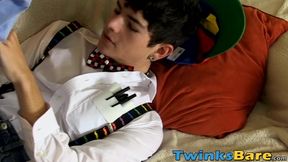 Nerdy twinks hard bareback cock riding after school is over