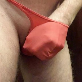 Cumshot in pink G String