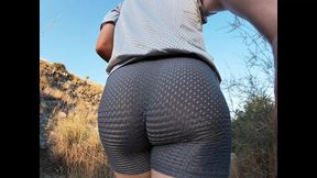 Walking in sexy tight breathable shorts having a erection