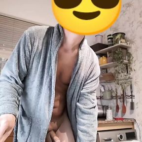 Rafael shows off in his bathrobe and jerks off his cock