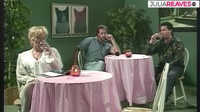 Blonde milf gets pussy licked while out relaxing with friend