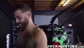 Big dick hunks barebacking and hammering in car garage