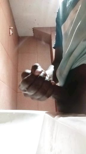 Bathroom  cum droped and dick masturbation solo very hard and big cum shorts