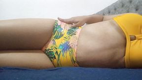 Rich and Beautiful Narrow Pussy of the Stepdaughter Is Shown in Swimsuit and Makes Her Want to Masturbate Until She Sucks