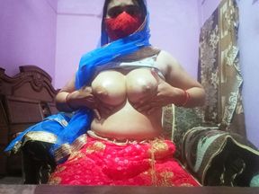 Indian Desi Bhabhi Wear Blue Lehanga and Masturbation Pussy and Boobs