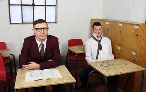Horny dudes share classroom for ruthless anal bareback sex