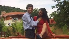Fucked on the Garden Table by Two Hard Cocks While the Director Watches