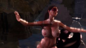 Busty tanned Lara Croft doing a nude ritual dance to please god of lust