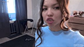 0035Reb Princess Rebecca I sat on his neck, spit in the mirror and make him lick my drool! [1080]