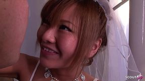 japanese teen bride give blowjob before soapy slide orgasm in uncensored jav after wedding