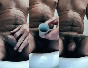 Daily beastly guy jacking huge cock raw solo muscle hunk squirt