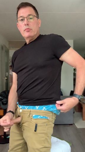 Jerking off at Home, I Cum on My Jeans, Sagging in My Ae Boxers