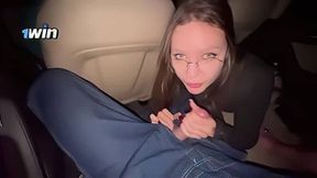 POV oral pleasure with jism in gullet while driving with chums. Spunk mischievous ride.