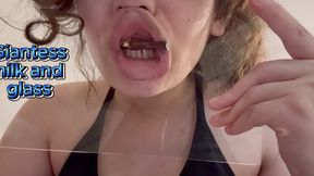 Giantess stepsister presses her mouth to a bottle while tiny stepbrother is in her mouth and plays with it. tiny stepbrother presses her to the bottle and her lips are also then tiny stepbrother is on the bottle and giantess girl sucks her big breast