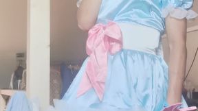 Smoking wearing new blue sissy dress