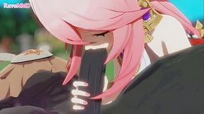 Yae Miko can'_t resist this Hilichurls Cock!