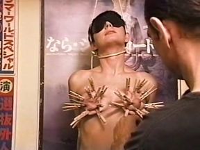 Horny dude loves putting clothes pegs on his slaves tits